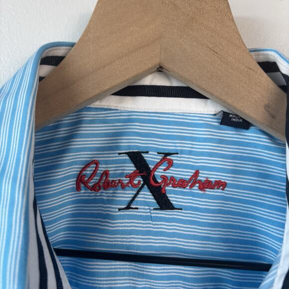 Robert Graham Mens Shirt XL Blue White Striped Flip Cuff Contrast Button Down - Picture 2 of 14